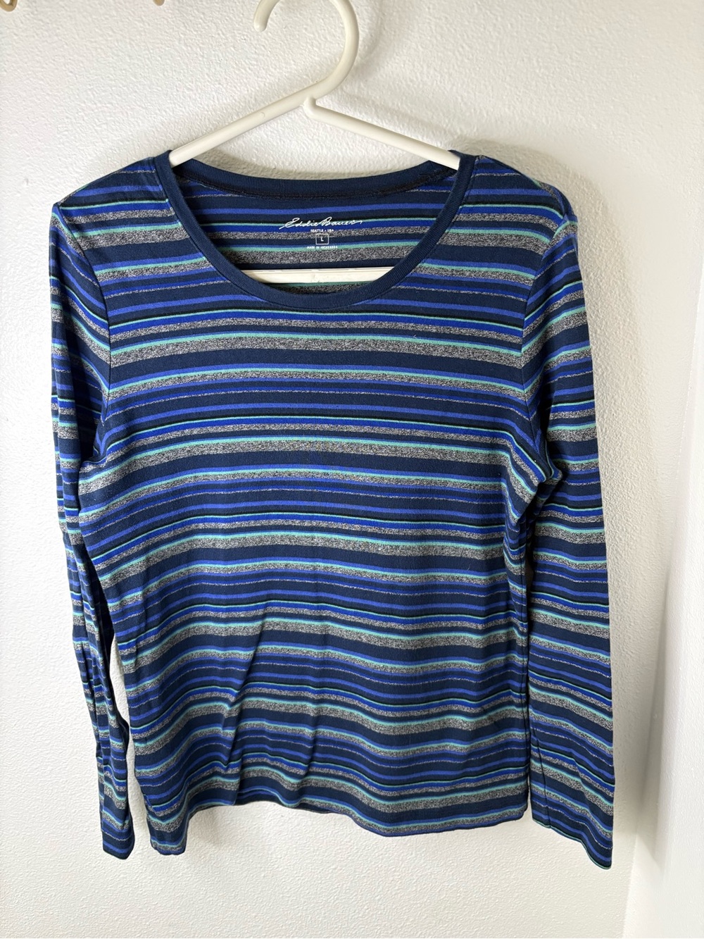 Eddie Bauer Blue Striped Long-Sleeve Tee - L